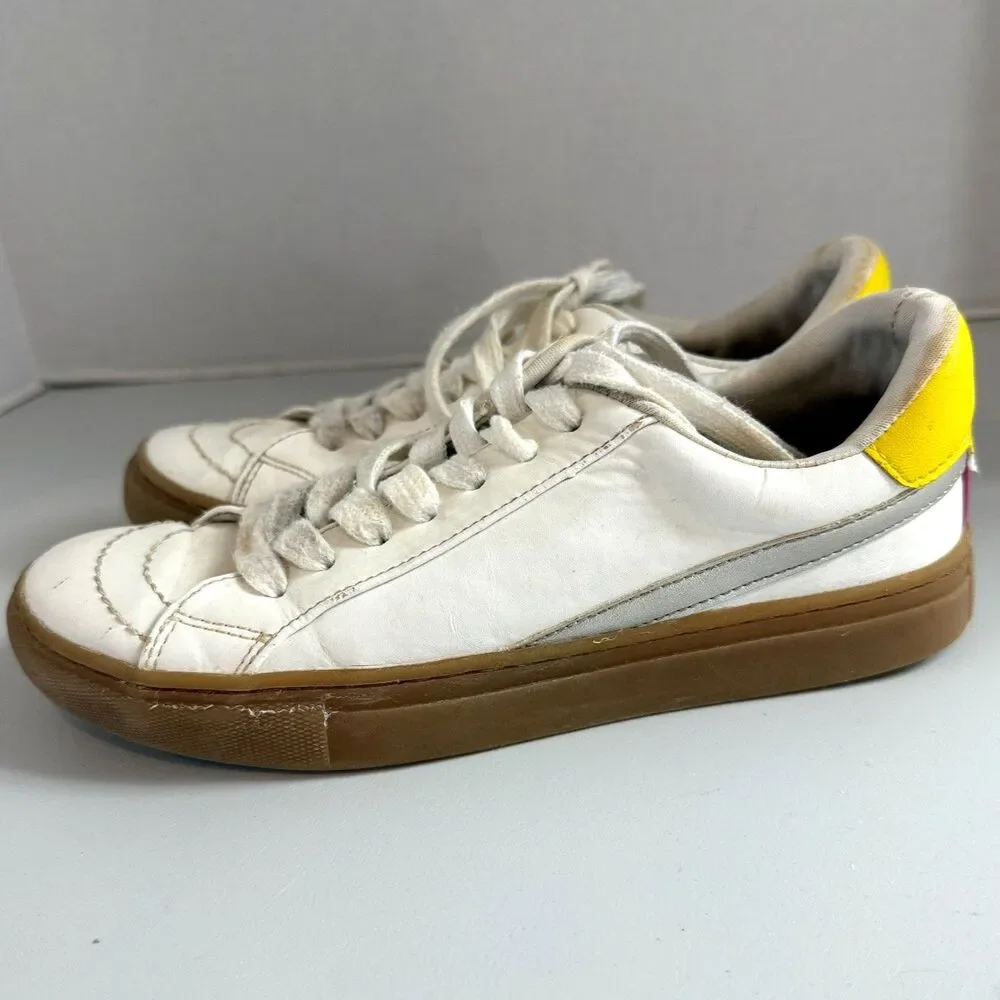 Universal Thread Women's White Lace Up Sneakers Shoes Pink Yellow Size 7.5